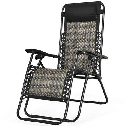 Folding Rattan Zero Gravity Lounge Chair with Removable Head Pillow-Gray - Gray - Beach & Lawn Chairs