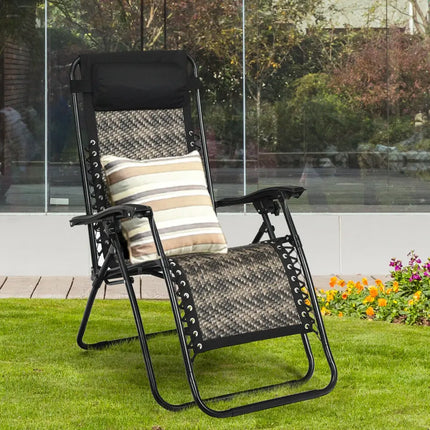 Folding Rattan Zero Gravity Lounge Chair with Removable Head Pillow-Gray - Gray - Beach & Lawn Chairs