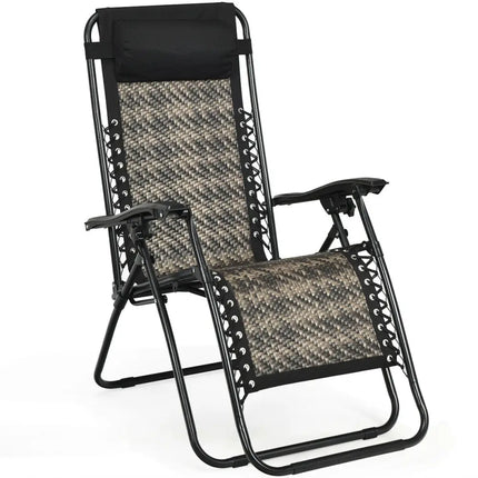 Folding Rattan Zero Gravity Lounge Chair with Removable Head Pillow-Gray - Gray - Beach & Lawn Chairs