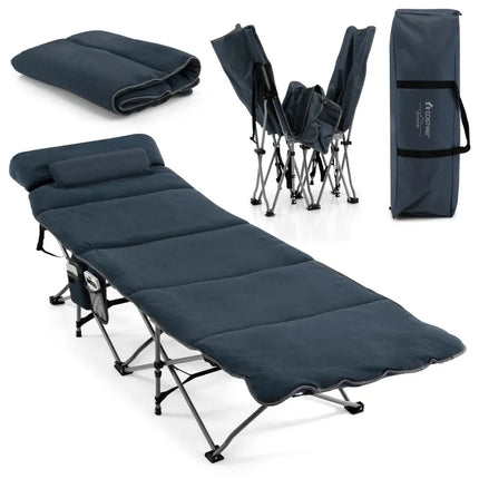 Folding Retractable Travel Camping Cot with Mattress and Carry Bag-Blue - Blue - Camping Furniture