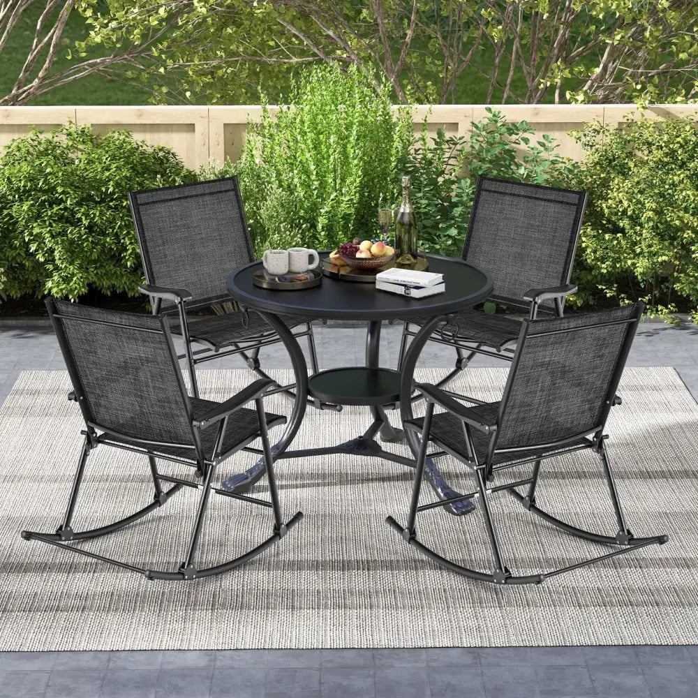 Folding Rocking Chair with Breathable Seat Fabric Set of 2-Black - Black - Patio Rocking Chairs & Gliders