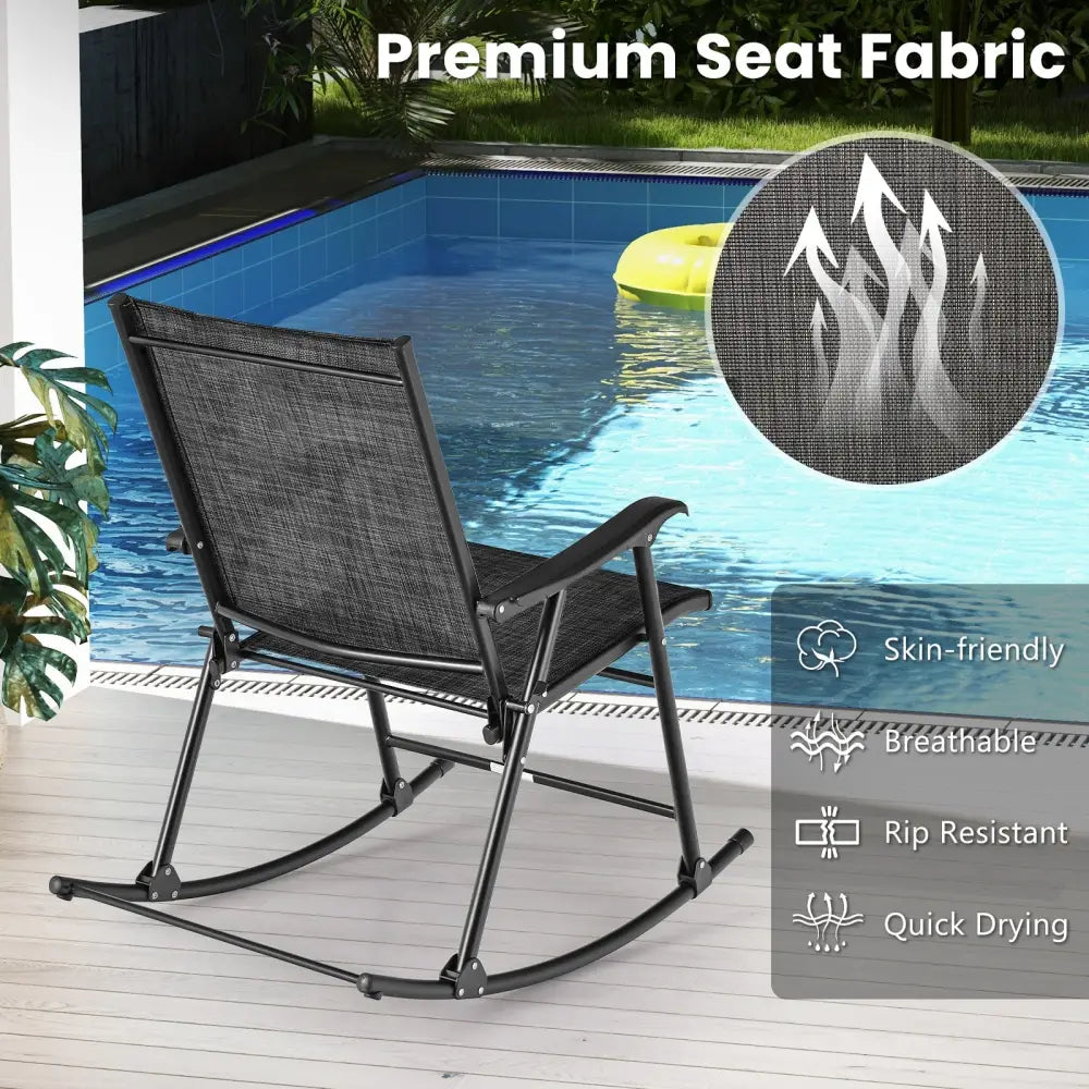 Folding Rocking Chair with Breathable Seat Fabric Set of 2-Black - Black - Patio Rocking Chairs & Gliders