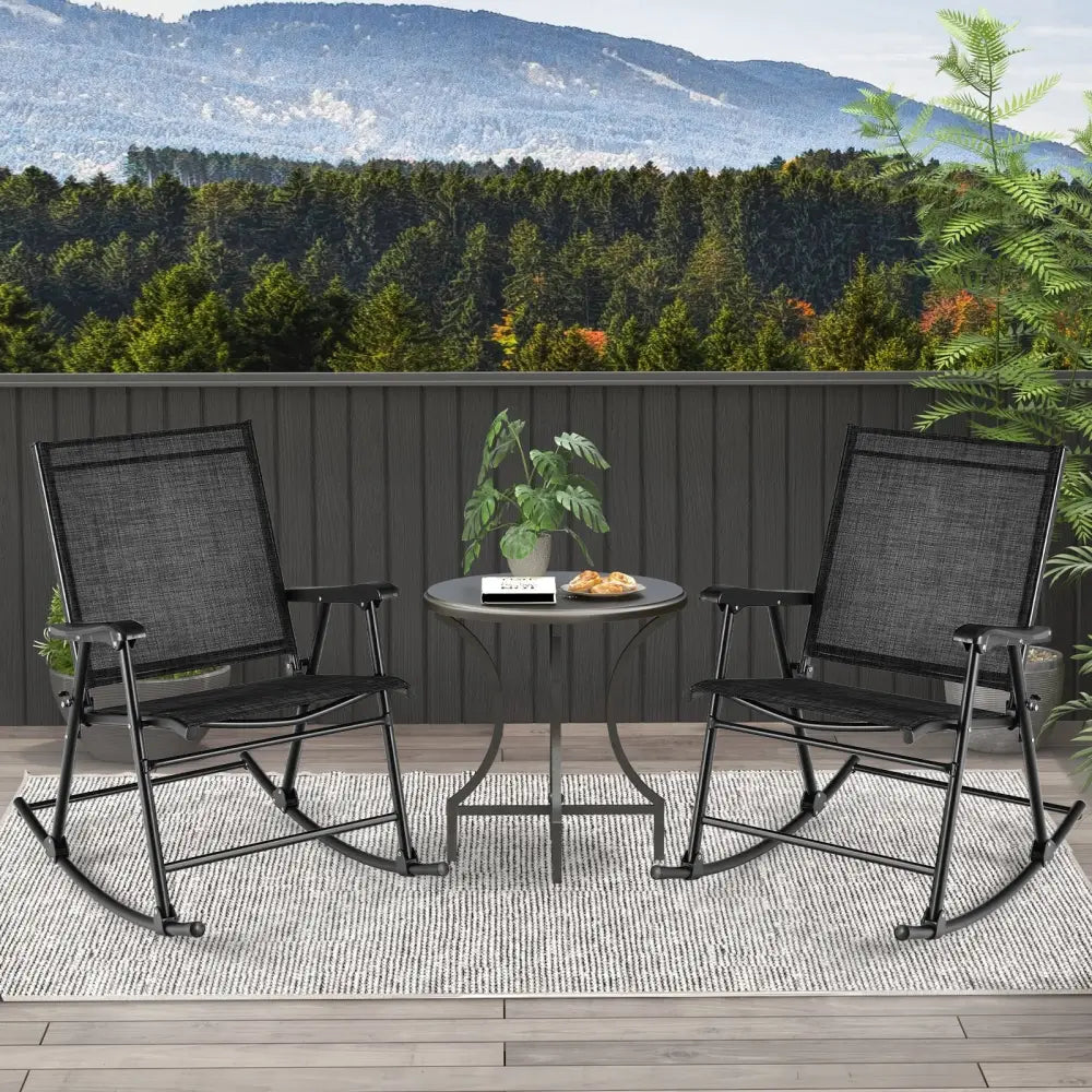 Folding Rocking Chair with Breathable Seat Fabric Set of 2-Black - Black - Patio Rocking Chairs & Gliders