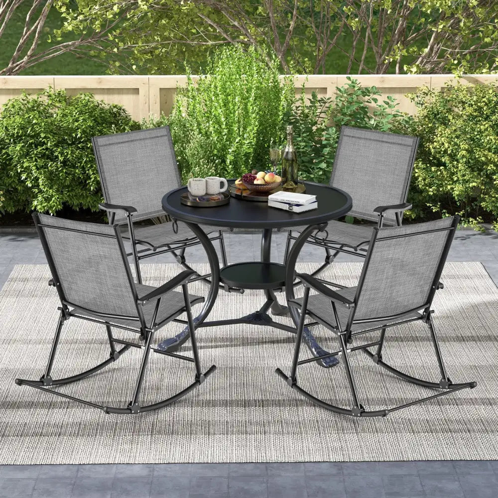Folding Rocking Chair with Breathable Seat Fabric Set of 2-Gray - Gray - Patio Rocking Chairs & Gliders