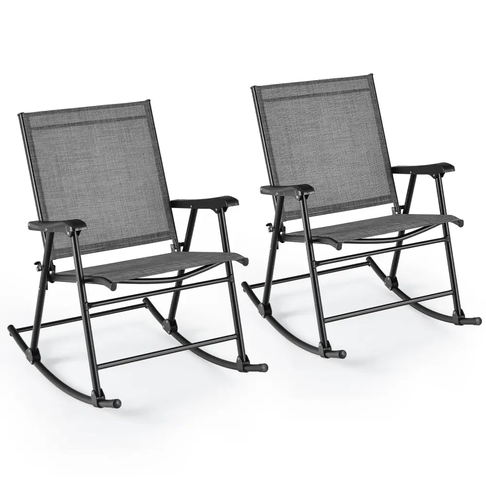 Folding Rocking Chair with Breathable Seat Fabric Set of 2-Gray - Gray - Patio Rocking Chairs & Gliders