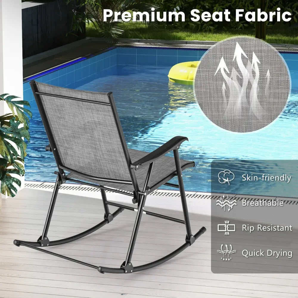 Folding Rocking Chair with Breathable Seat Fabric Set of 2-Gray - Gray - Patio Rocking Chairs & Gliders