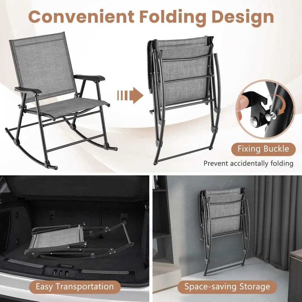Folding Rocking Chair with Breathable Seat Fabric Set of 2-Gray - Gray - Patio Rocking Chairs & Gliders
