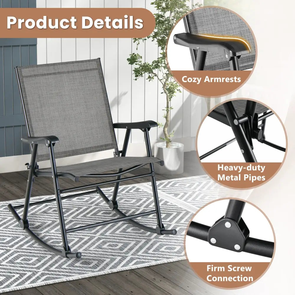 Folding Rocking Chair with Breathable Seat Fabric Set of 2-Gray - Gray - Patio Rocking Chairs & Gliders