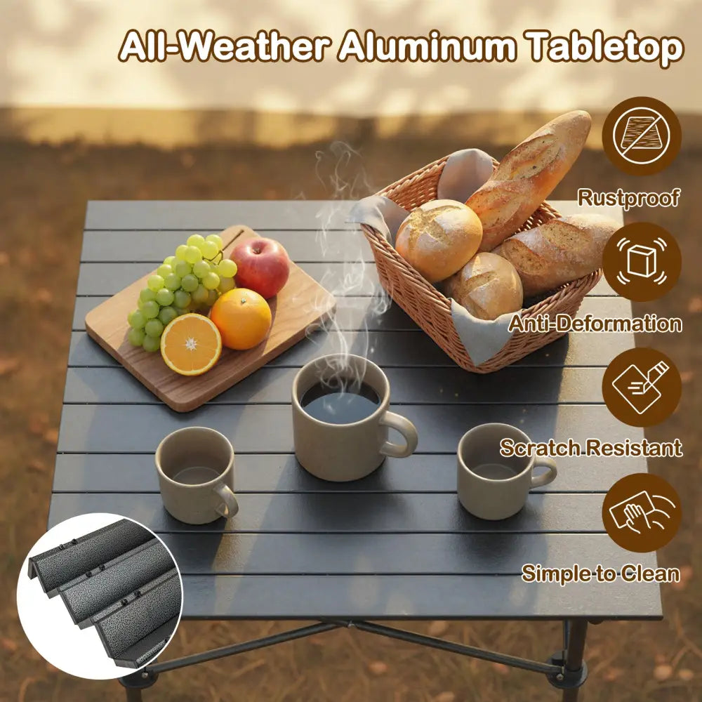 Folding Roll-up Camping Table with Metal Legs-Black - Black - Camping Furniture