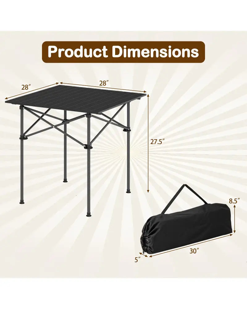 Folding Roll-up Camping Table with Metal Legs-Black - Black - Camping Furniture