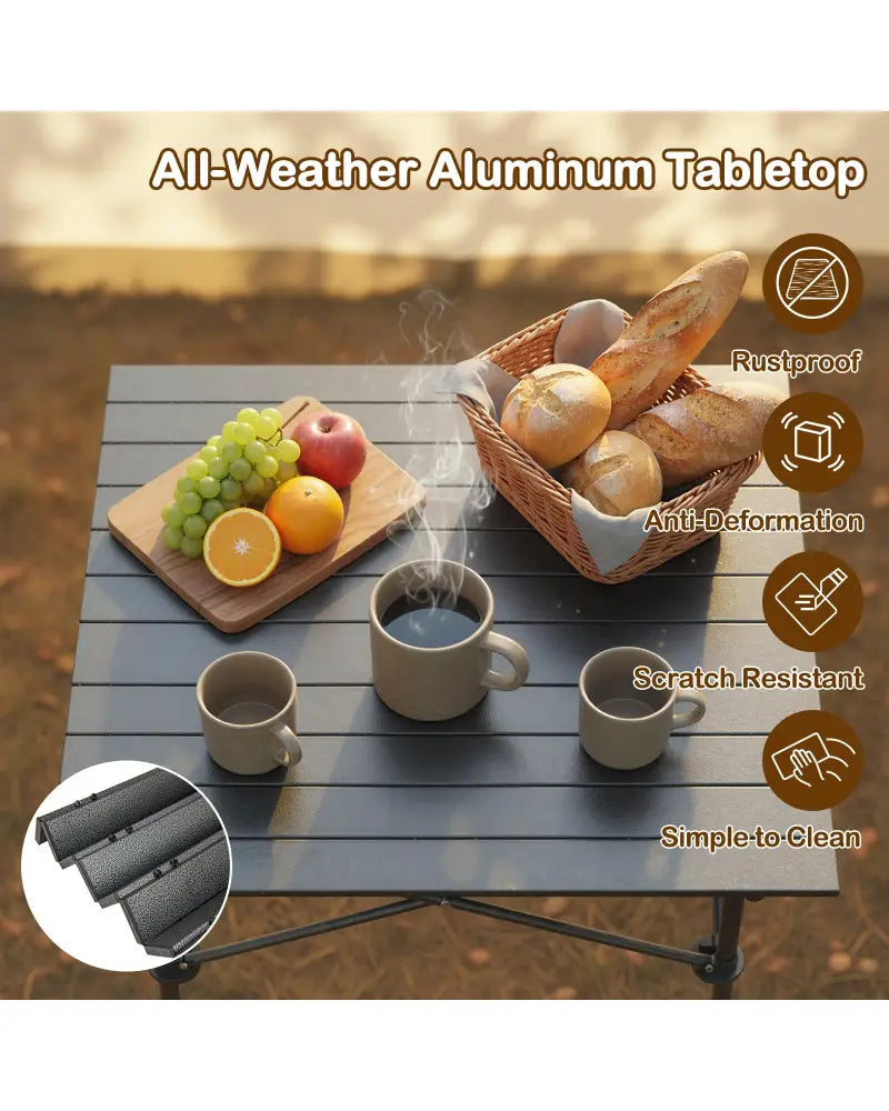 Folding Roll-up Camping Table with Metal Legs-Black - Black - Camping Furniture