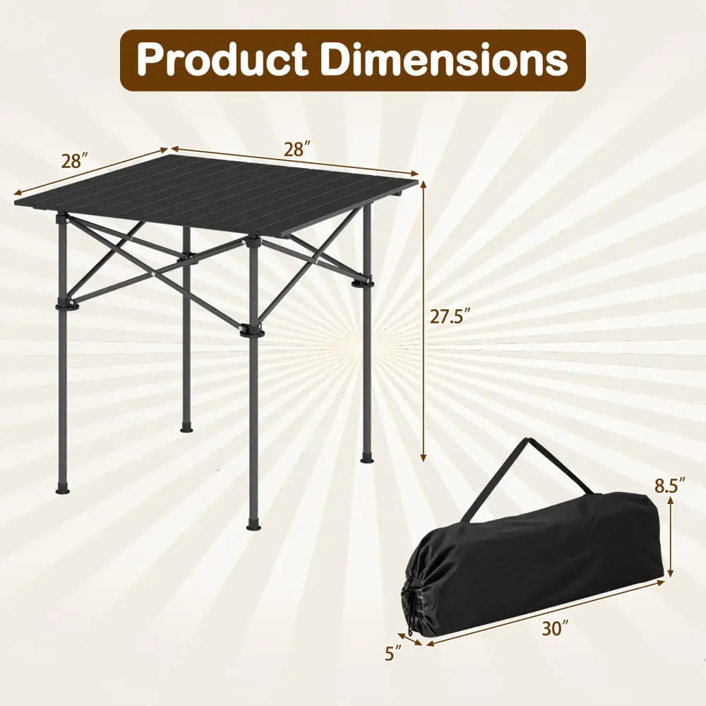Folding Roll-up Camping Table with Metal Legs-Black - Black - Camping Furniture