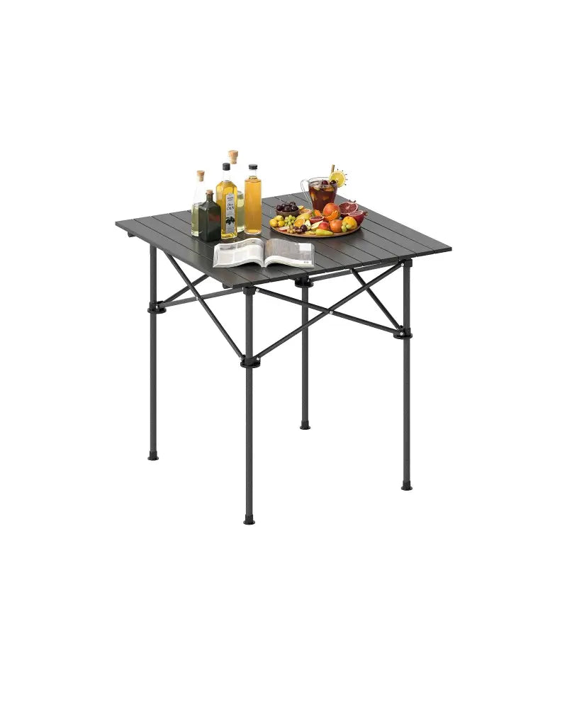 Folding Roll-up Camping Table with Metal Legs-Black - Black - Camping Furniture