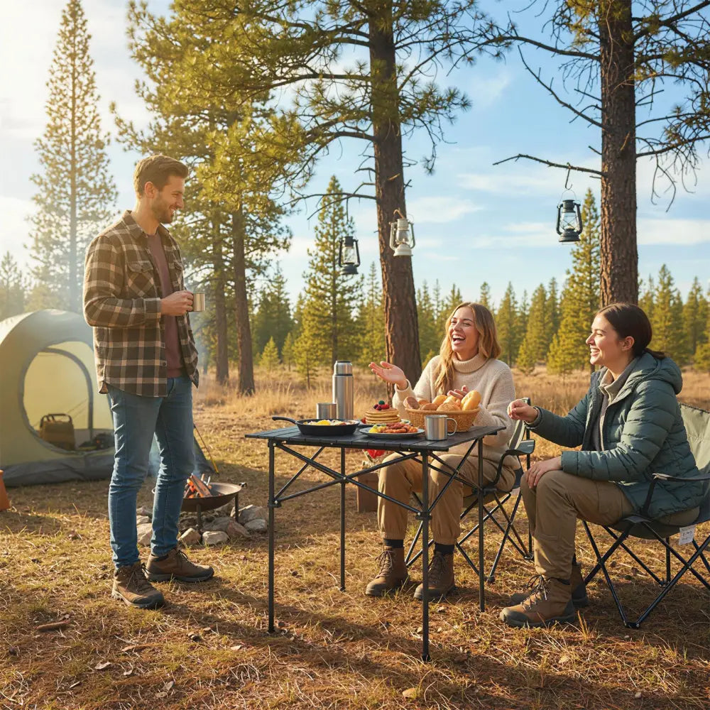 Folding Roll-up Camping Table with Metal Legs-Black - Black - Camping Furniture