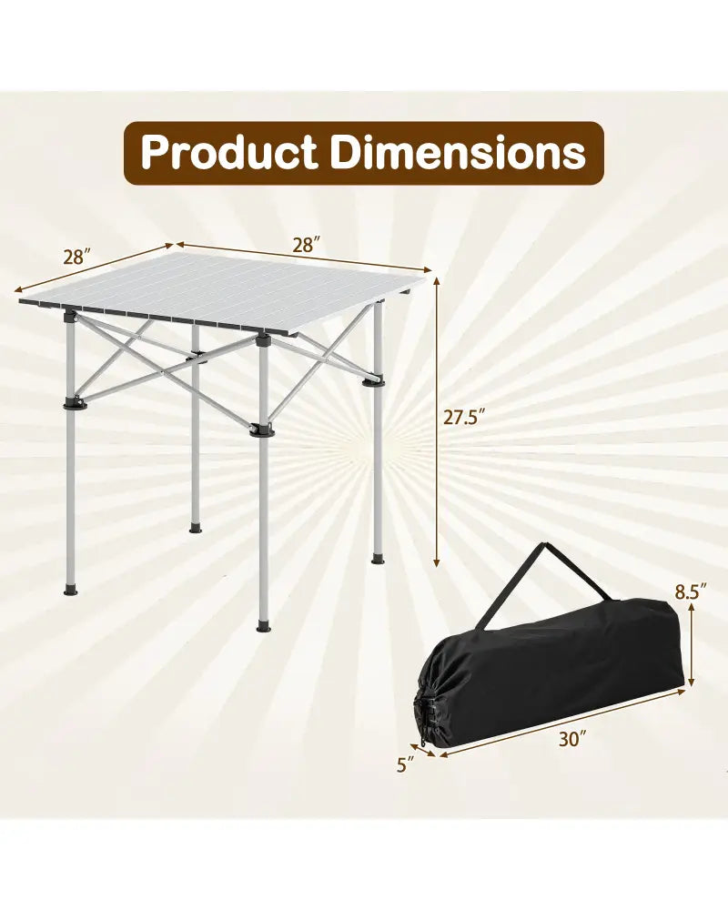 Folding Roll-up Camping Table with Metal Legs-Silver - Silver - Camping Furniture
