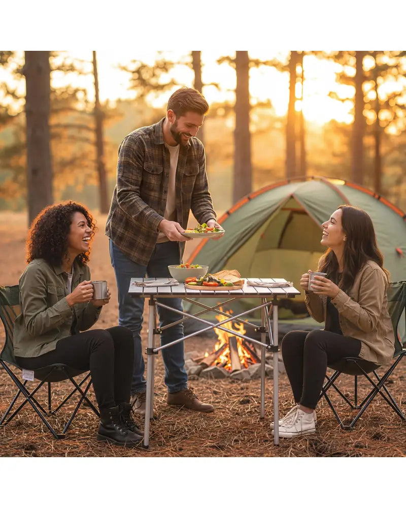Folding Roll-up Camping Table with Metal Legs-Silver - Silver - Camping Furniture