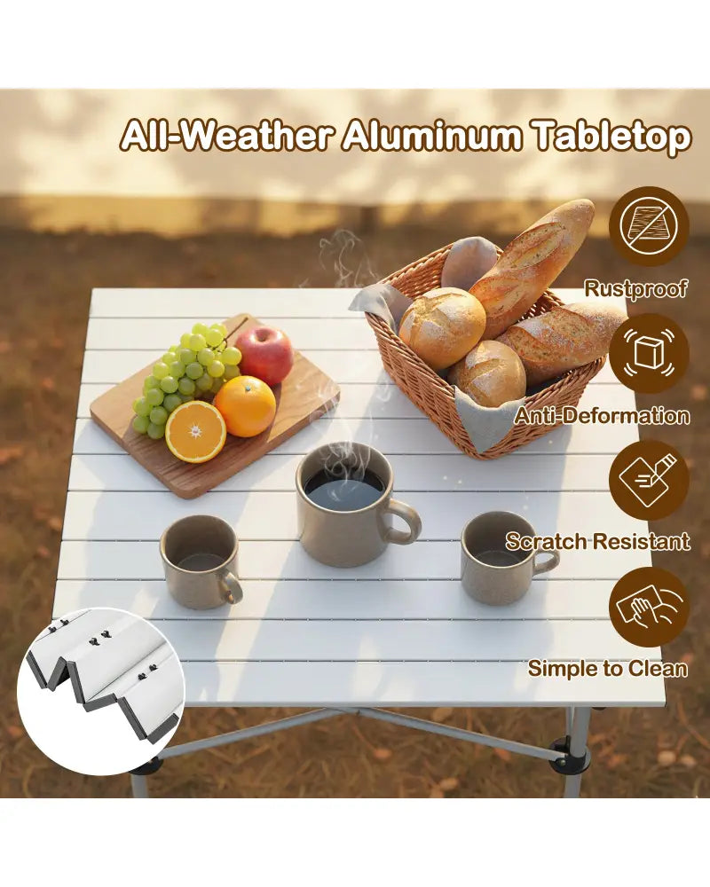 Folding Roll-up Camping Table with Metal Legs-Silver - Silver - Camping Furniture
