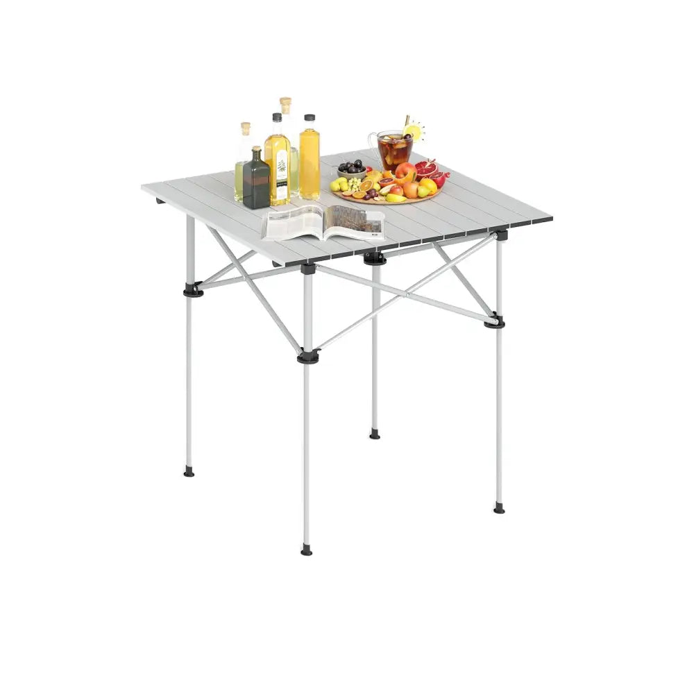 Folding Roll-up Camping Table with Metal Legs-Silver - Silver - Camping Furniture