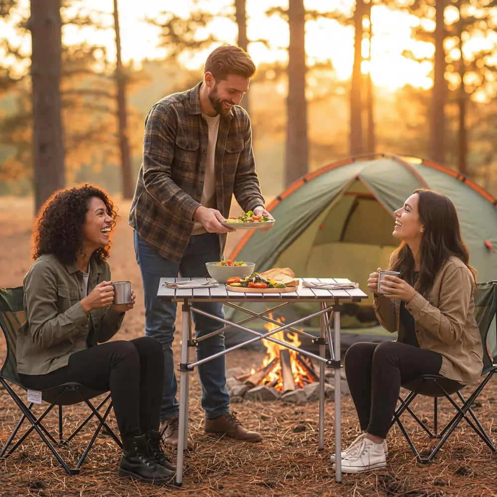 Folding Roll-up Camping Table with Metal Legs-Silver - Silver - Camping Furniture