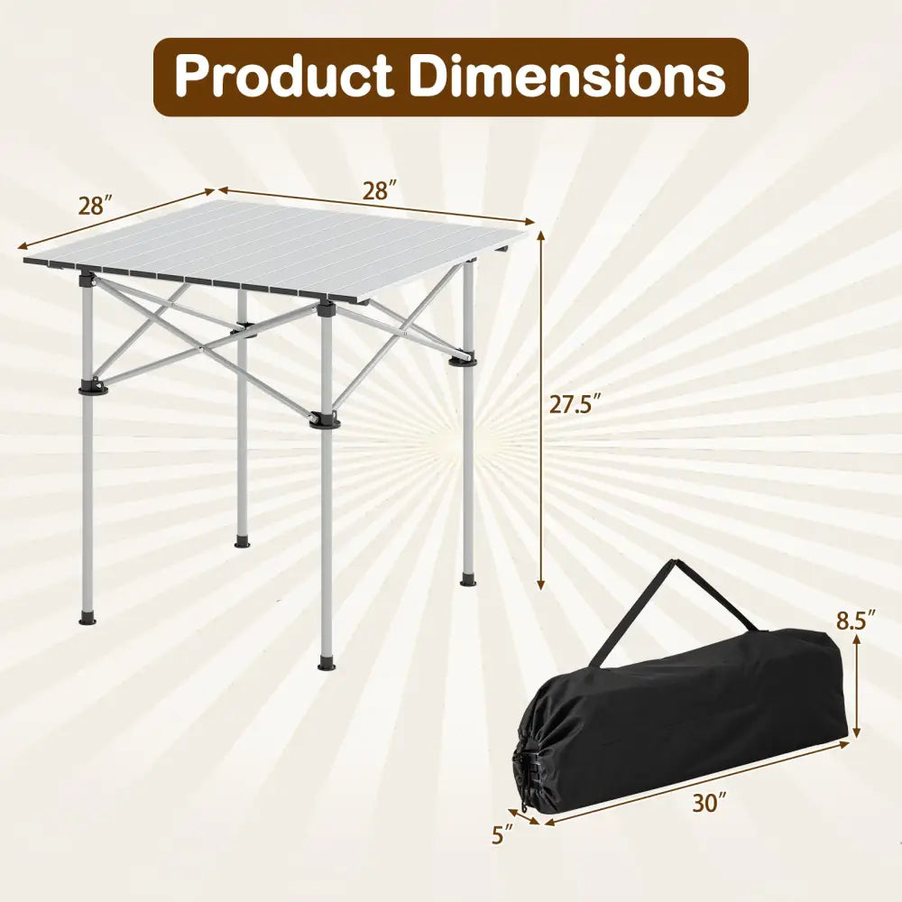 Folding Roll-up Camping Table with Metal Legs-Silver - Silver - Camping Furniture