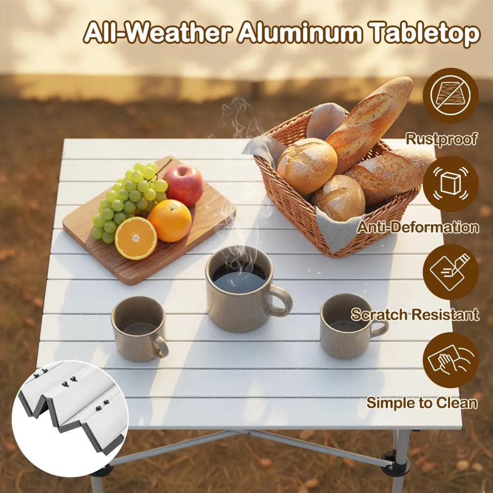 Folding Roll-up Camping Table with Metal Legs-Silver - Silver - Camping Furniture