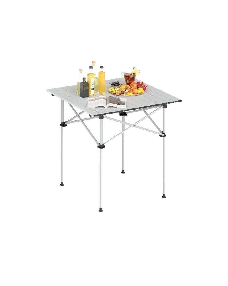 Folding Roll-up Camping Table with Metal Legs-Silver - Silver - Camping Furniture