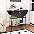 Folding Round Dining Table with Lockable Wheels-Black - Black - Dining Tables