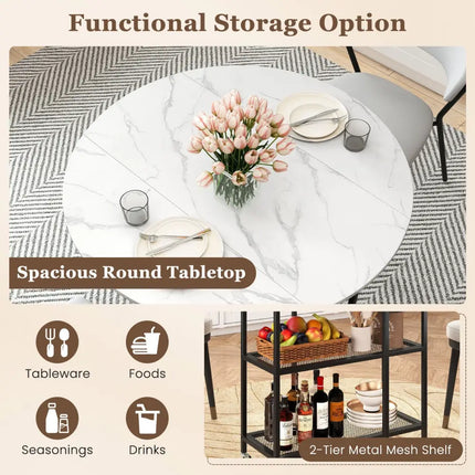Folding Round Dining Table with Lockable Wheels-White - White - Dining Tables