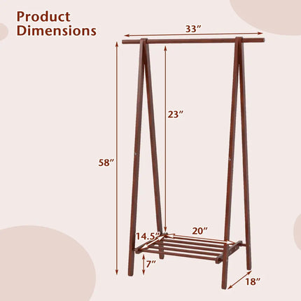 Folding Rubber Wood Clothes Hanging Rack Standing Garment Rack with Bottom Storage Shelf-Walnut - Walnut - Coat Racks &
