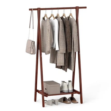 Folding Rubber Wood Clothes Hanging Rack Standing Garment Rack with Bottom Storage Shelf-Walnut - Walnut - Coat Racks &