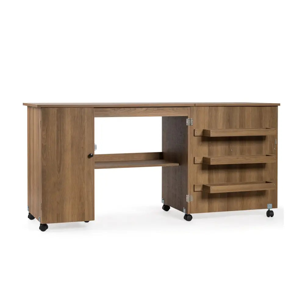 Folding Sewing Table Shelves Storage Cabinet Craft Cart with Wheels-Natural - Natural - Sewing Tables