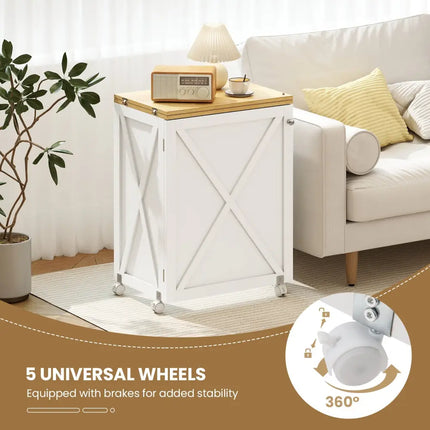 Folding Sewing Table with Storage Shelf and 5 Lockable Wheel-Natural and White - Natural & White - Sewing Tables