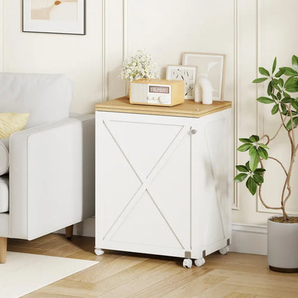 Folding Sewing Table with Storage Shelf and 5 Lockable Wheel-Natural and White - Natural & White - Sewing Tables