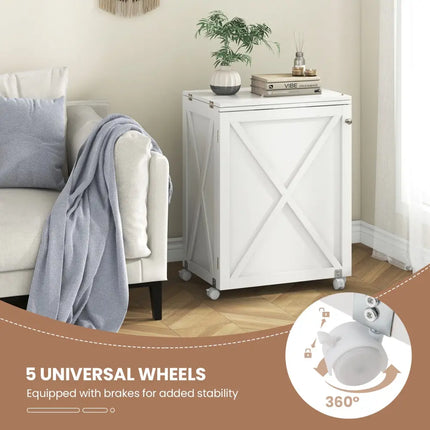 Folding Sewing Table with Storage Shelf and 5 Lockable Wheel-White - White - Sewing Tables