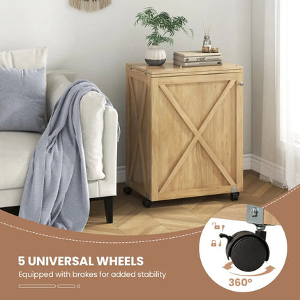 Folding Sewing Table with Storage Shelf and 5 Lockable Wheels-Natural - Natural - Sewing Tables