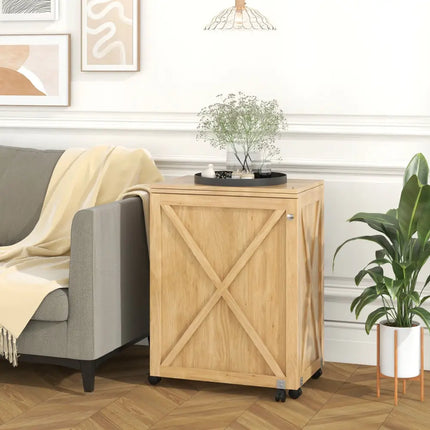 Folding Sewing Table with Storage Shelf and 5 Lockable Wheels-Natural - Natural - Sewing Tables
