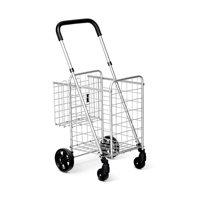 Folding Shopping Cart Basket Rolling Trolley with Adjustable Handle-Silver - Silver - Kitchen Tools