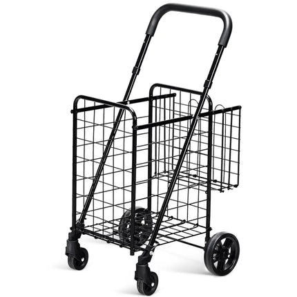Folding Shopping Cart Basket Rolling Trolley with Adjustable Handle-Black - Black - Kitchen Tools