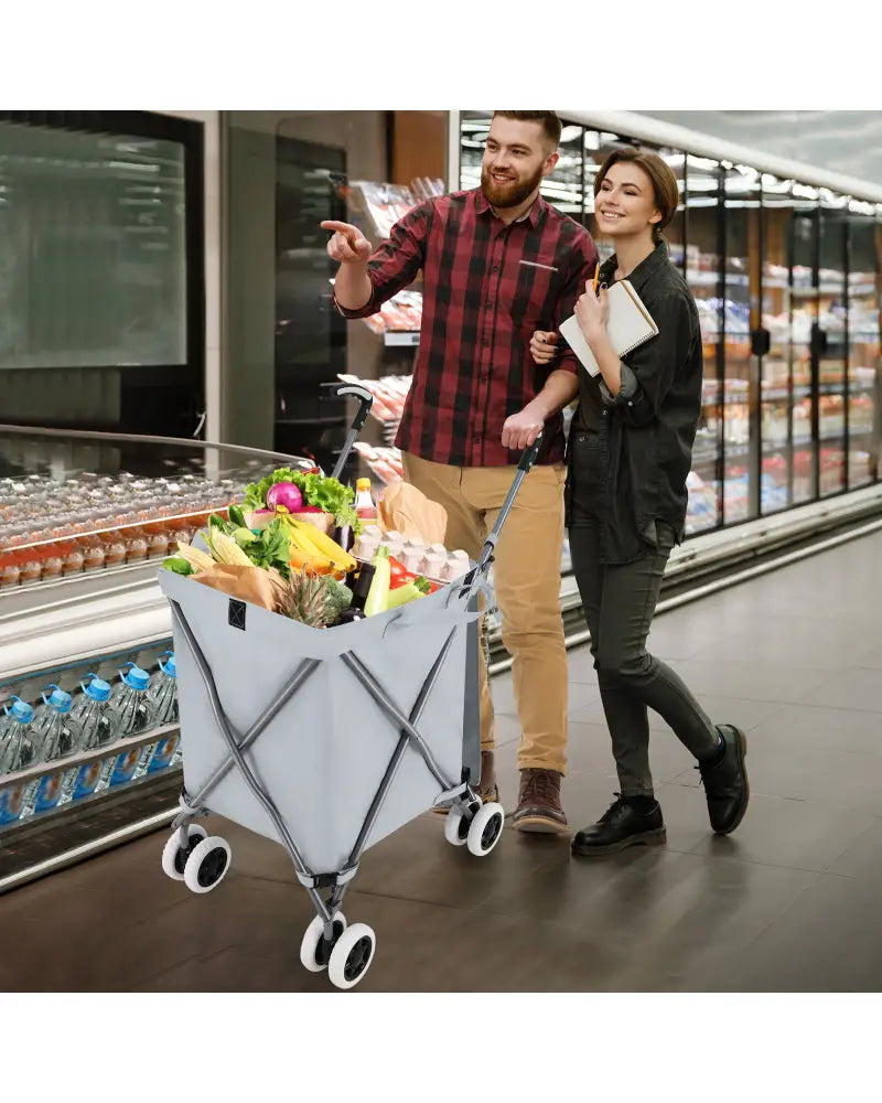 Folding Shopping Utility Cart with Water-Resistant Removable Canvas Bag-Grey - Gray - Kitchen