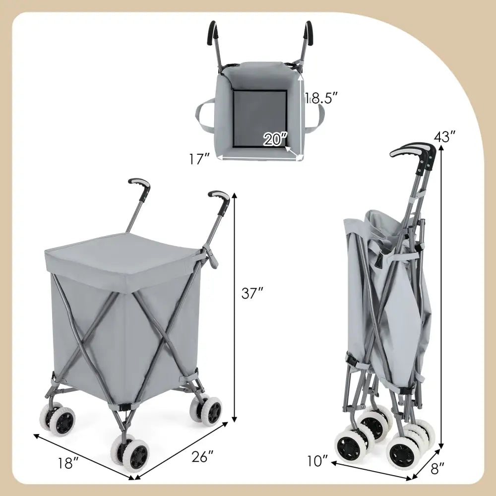 Folding Shopping Utility Cart with Water-Resistant Removable Canvas Bag-Grey - Gray - Kitchen