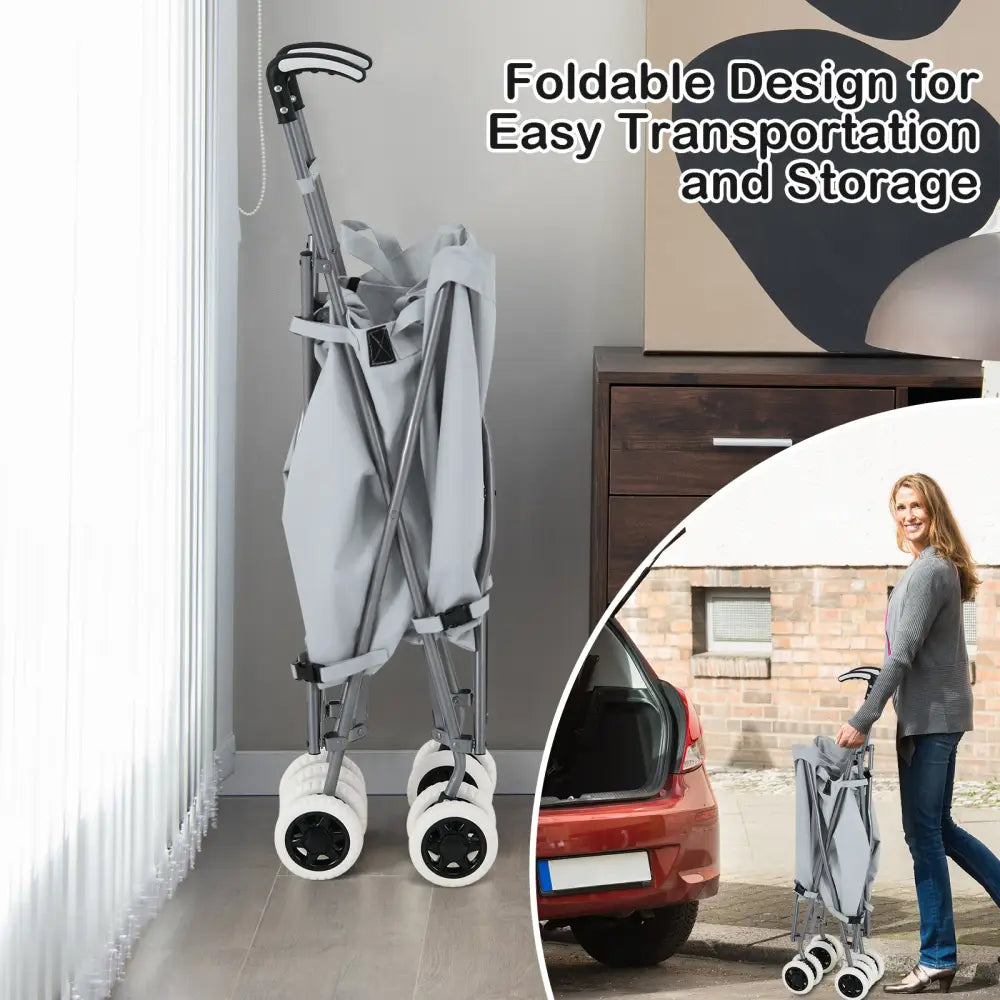 Folding Shopping Utility Cart with Water-Resistant Removable Canvas Bag-Grey - Gray - Kitchen