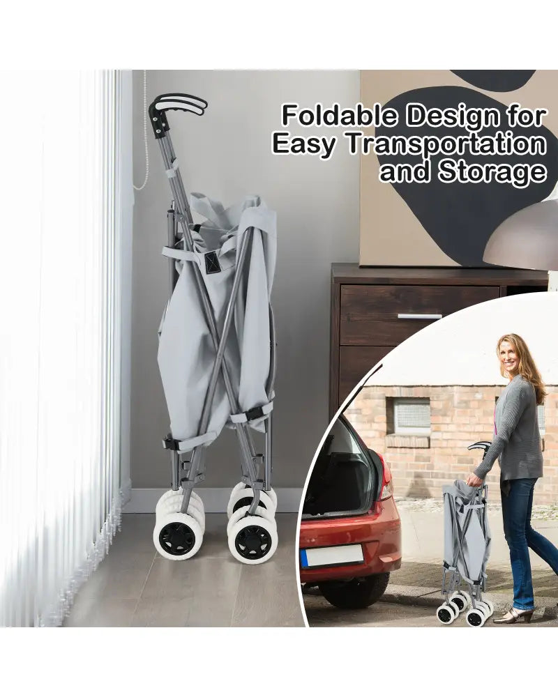 Folding Shopping Utility Cart with Water-Resistant Removable Canvas Bag-Grey - Gray - Kitchen