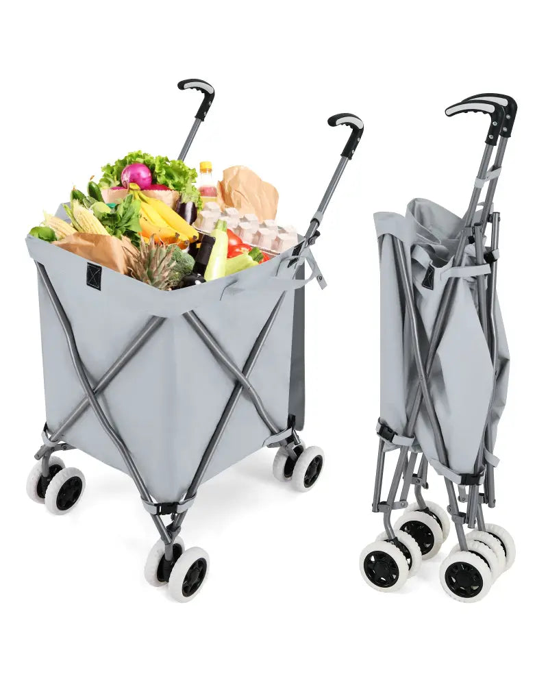 Folding Shopping Utility Cart with Water-Resistant Removable Canvas Bag-Grey - Gray - Kitchen