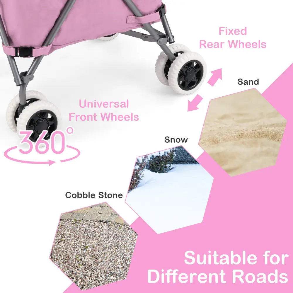 Folding Shopping Utility Cart with Water-Resistant Removable Canvas Bag-Pink - Pink - Kitchen