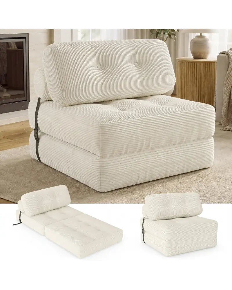 Folding Sofa Bed with Pillow and Back Support for Living Room-Beige - Beige - Sofas & Loveseats