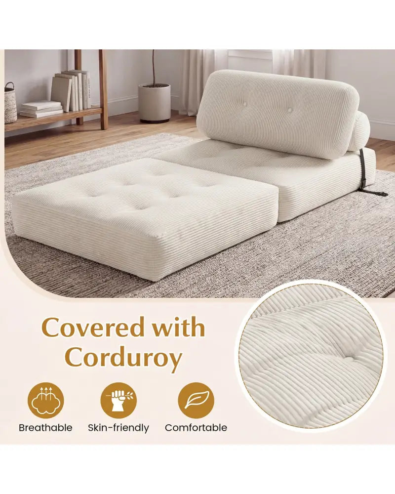 Folding Sofa Bed with Pillow and Back Support for Living Room-Beige - Beige - Sofas & Loveseats