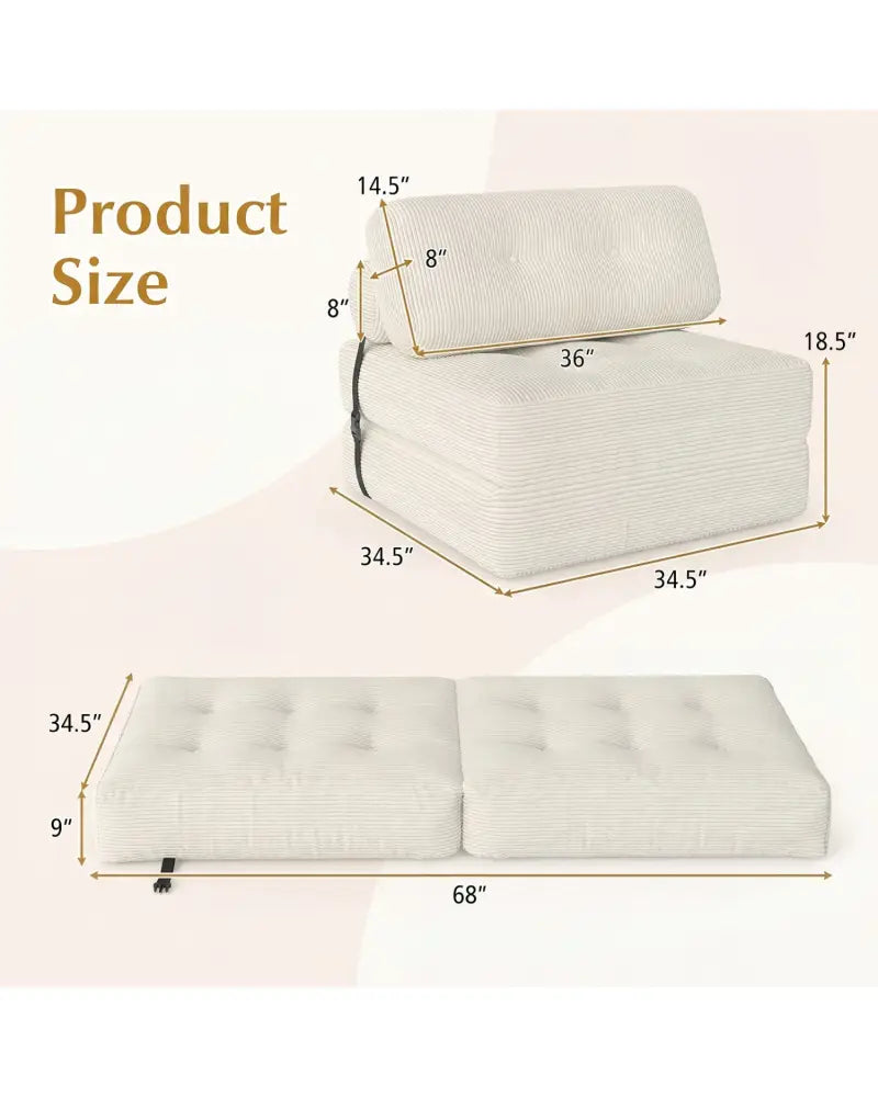 Folding Sofa Bed with Pillow and Back Support for Living Room-Beige - Beige - Sofas & Loveseats