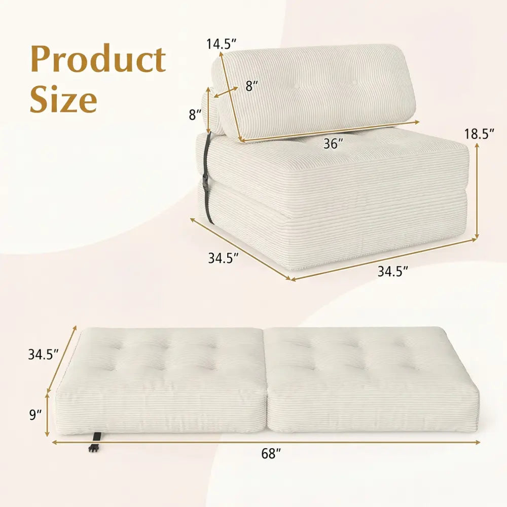 Folding Sofa Bed with Pillow and Back Support for Living Room-Beige - Beige - Sofas & Loveseats