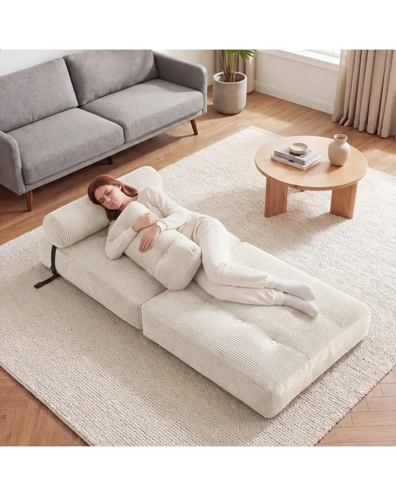 Folding Sofa Bed with Pillow and Back Support for Living Room-Beige - Beige - Sofas & Loveseats