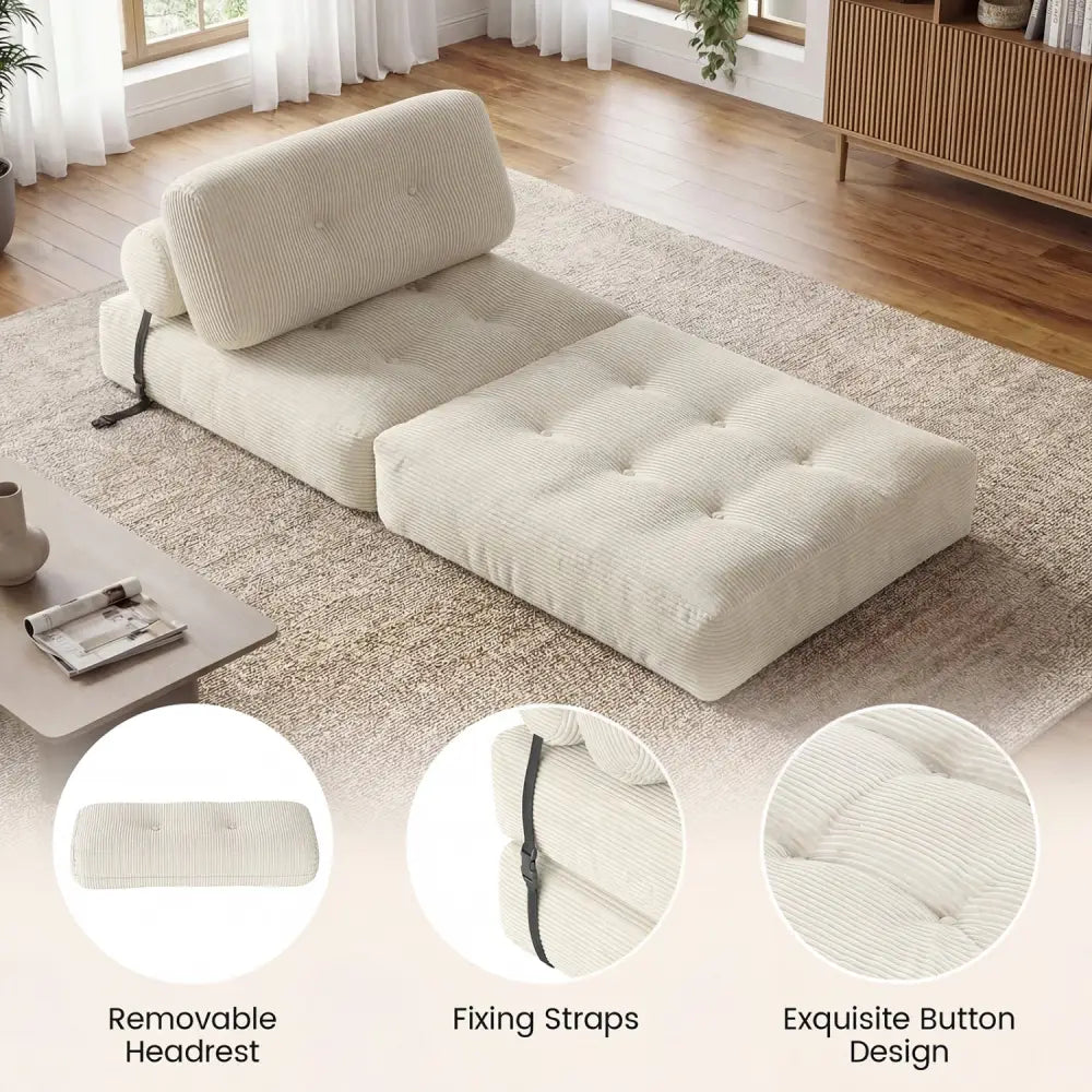 Folding Sofa Bed with Pillow and Back Support for Living Room-Beige - Beige - Sofas & Loveseats